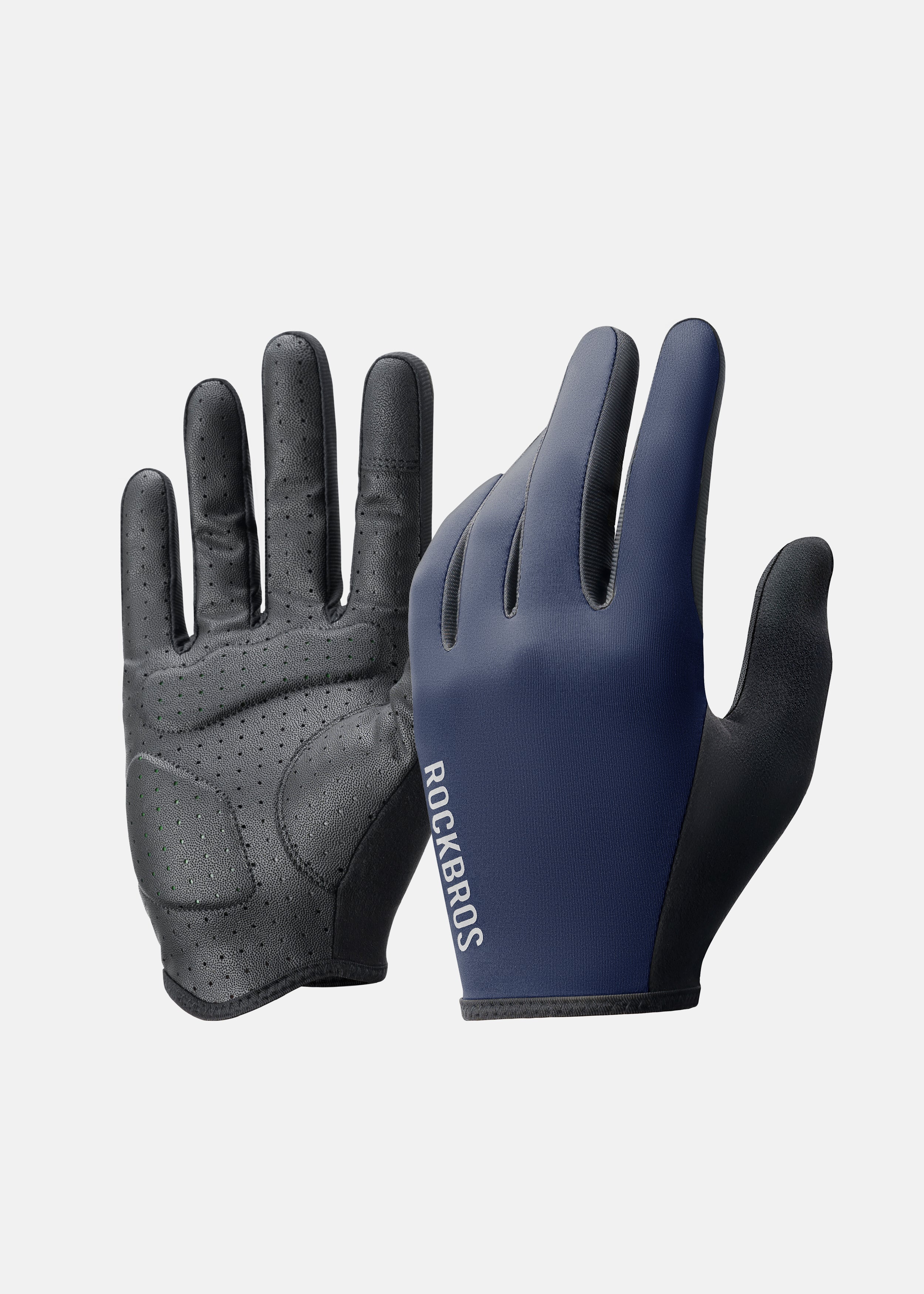 ROCKBROS Road-to-Sky Fine Sheepskin Full Finger Gloves #Color_Navy Blue