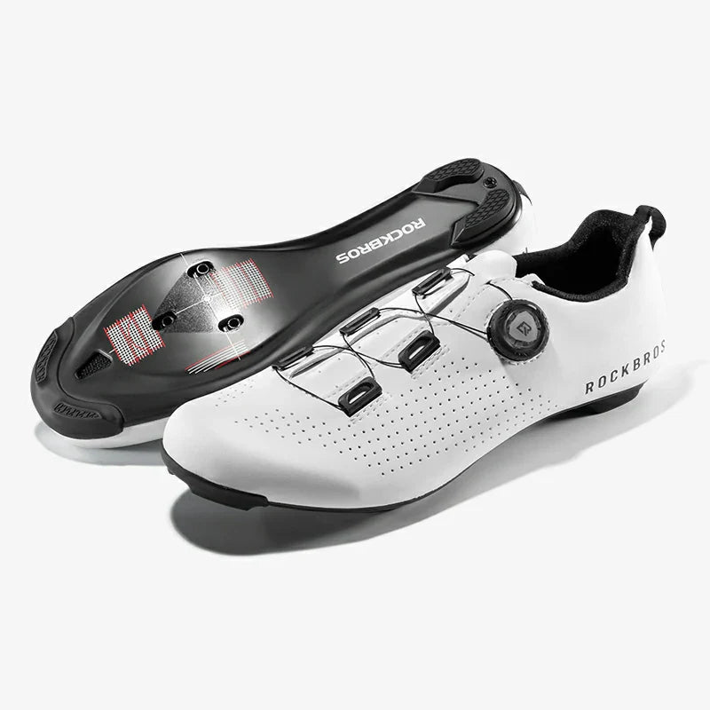 bike pedal shoes ROCKBROS Clipless Cycling Bike Shoes CR5 Road and Mtb Bike Shoes for Men Women, White / 8