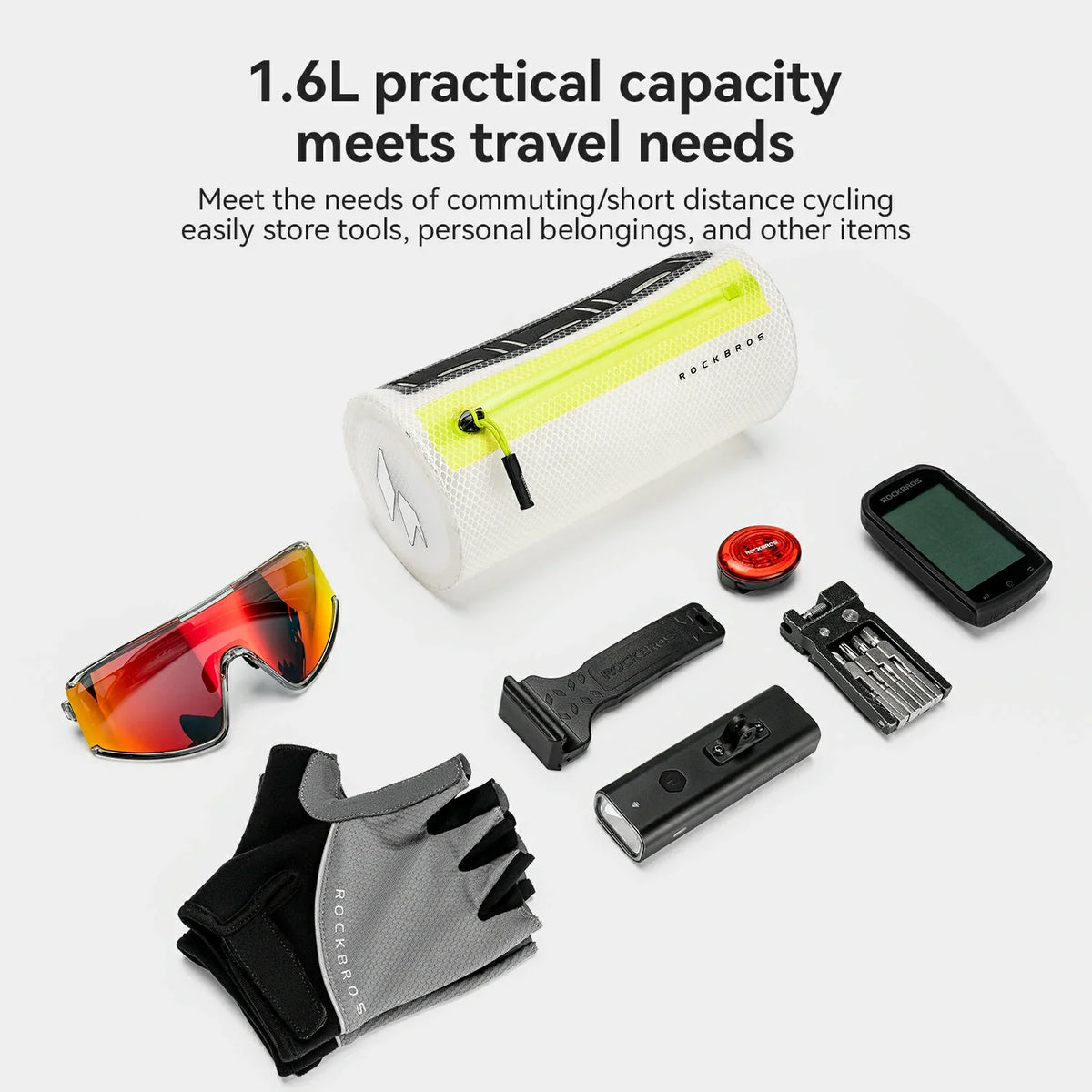 1.6L Waterproof Bike Handlebar Bag with Built-In Light Strip