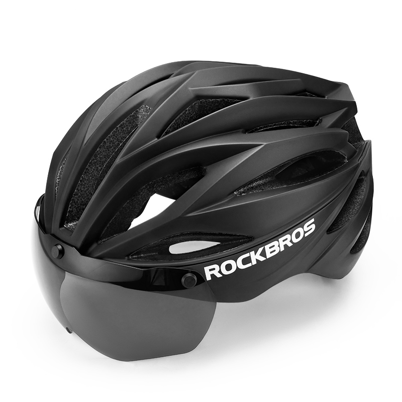 bike helmet with magnetic visor ROCKBROS Trail Helmet with Magnetic Goggles & Adjustable Fit, Black