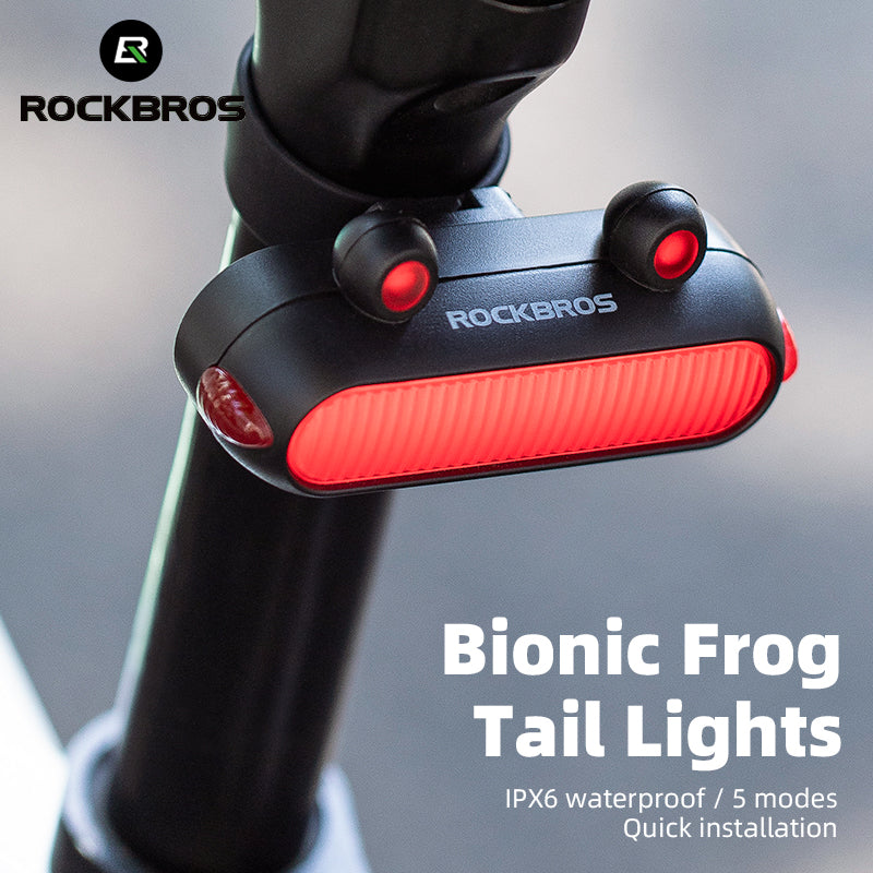 ROCKBROS Bike Frog Taillight - IPX6 Waterproof, USB Rechargeable, 6 Modes, Brake Light