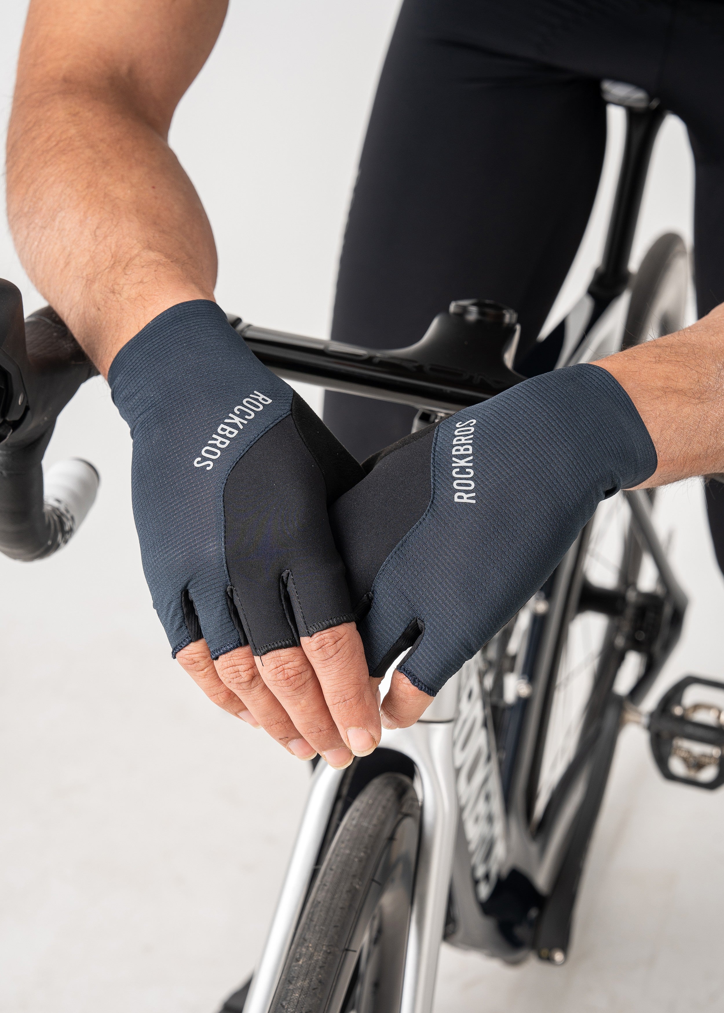 ROCKRBOS Road-to-Sky Cycling Fingerless Gloves #Color_Navy Blue
