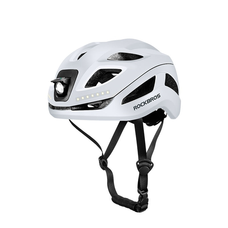 rockrider mtb helm ROCKBROS Safety Warning Helmet with Built-In Lights and Adjustable Fit, White