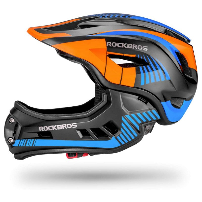 ROCKBROS Kids Full Face Helmet Detachable for Youth Child Boys Girls Ages 3-16, Black Orange / S(18.9-20.9inch)