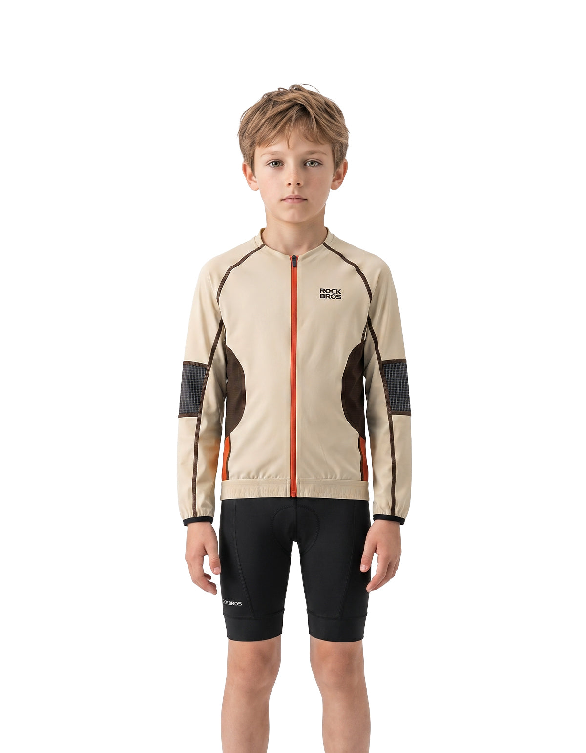 Kids’ cycling jersey showing the front zipper and collar