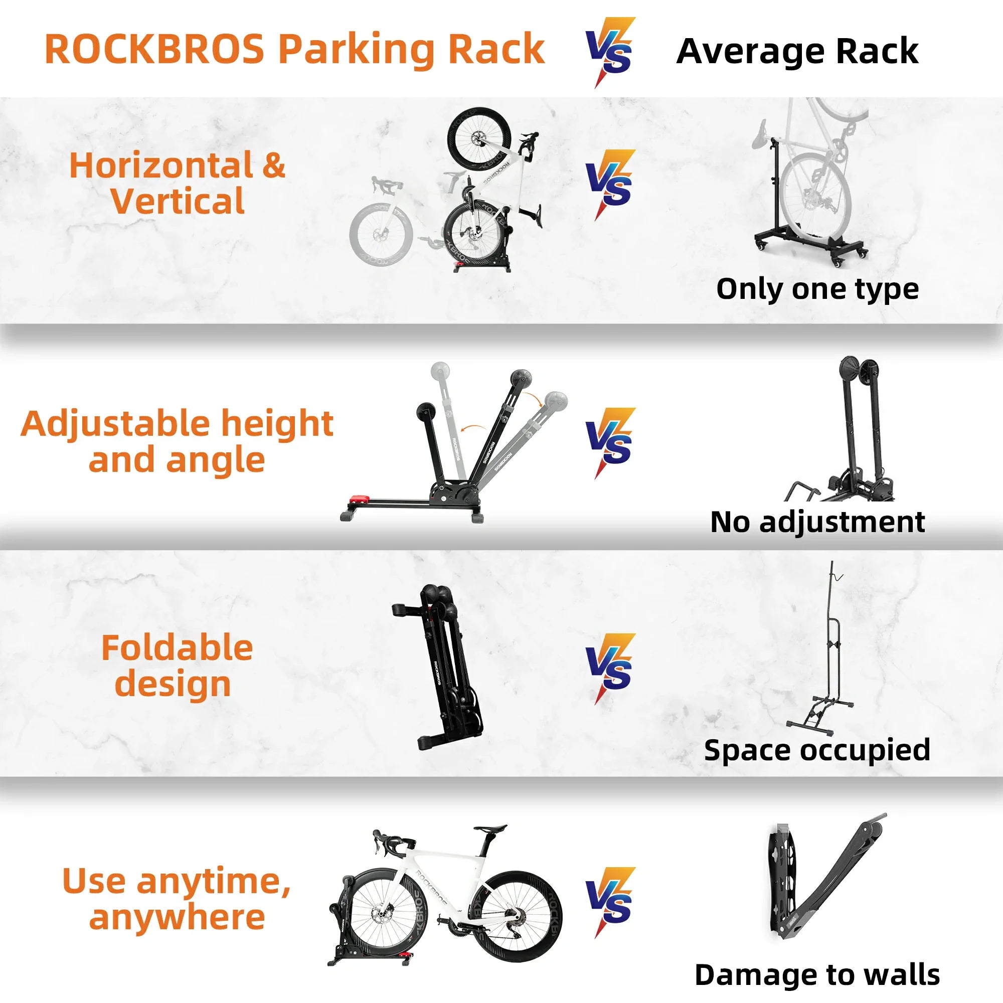 2-in-1 Adjustable Bike Stand Foldable Floor Vertical Rack Sturdy Carbon Steel for 24-27.5 Wheels