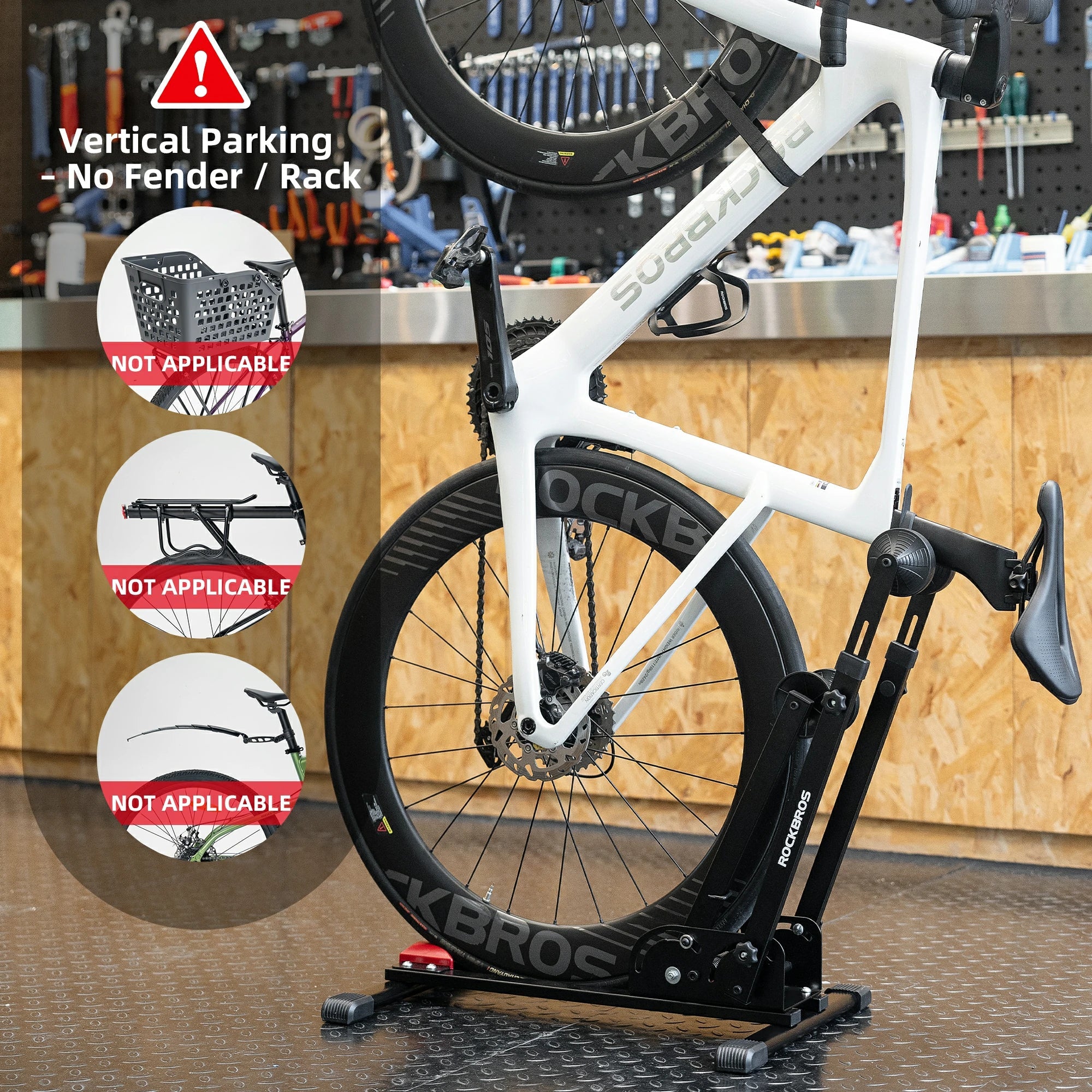 2-in-1 Adjustable Bike Stand Foldable Floor Vertical Rack Sturdy Carbon Steel for 24-27.5 Wheels