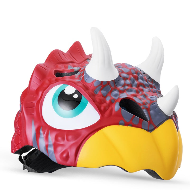 ROCKBROS Kids Cartoon Dinosaur Helmet Adjustable Lightweight, Red