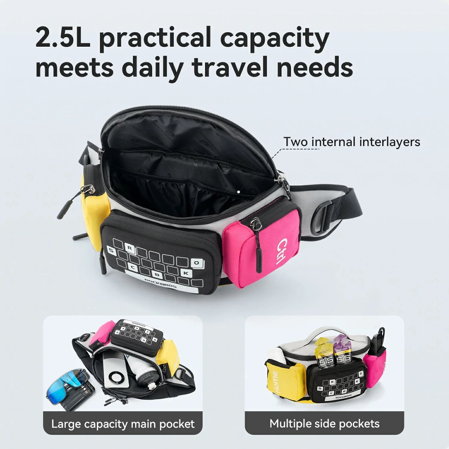 3.2L Expandable Motorcycle Waist Bag with Magnetic Buckle