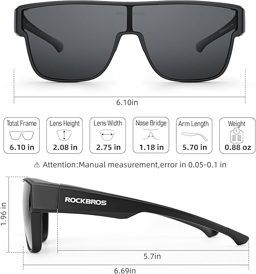 ROCKBROS Polarized Fit Over Glasses Sunglasses UV400 Wrap Around for Men Women - ROCKBROS