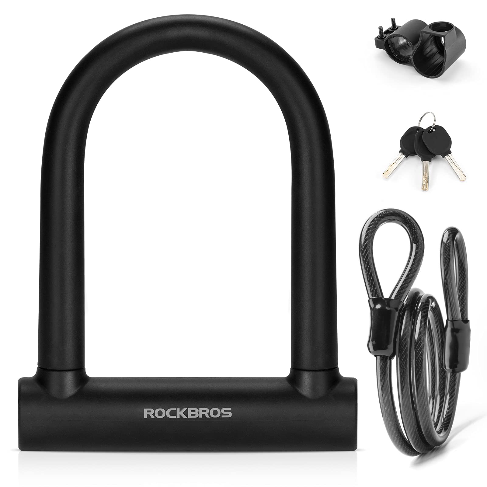 Black bicycle lock set with additional keys and cable on a white background #color_Black Type_Lock+Cable