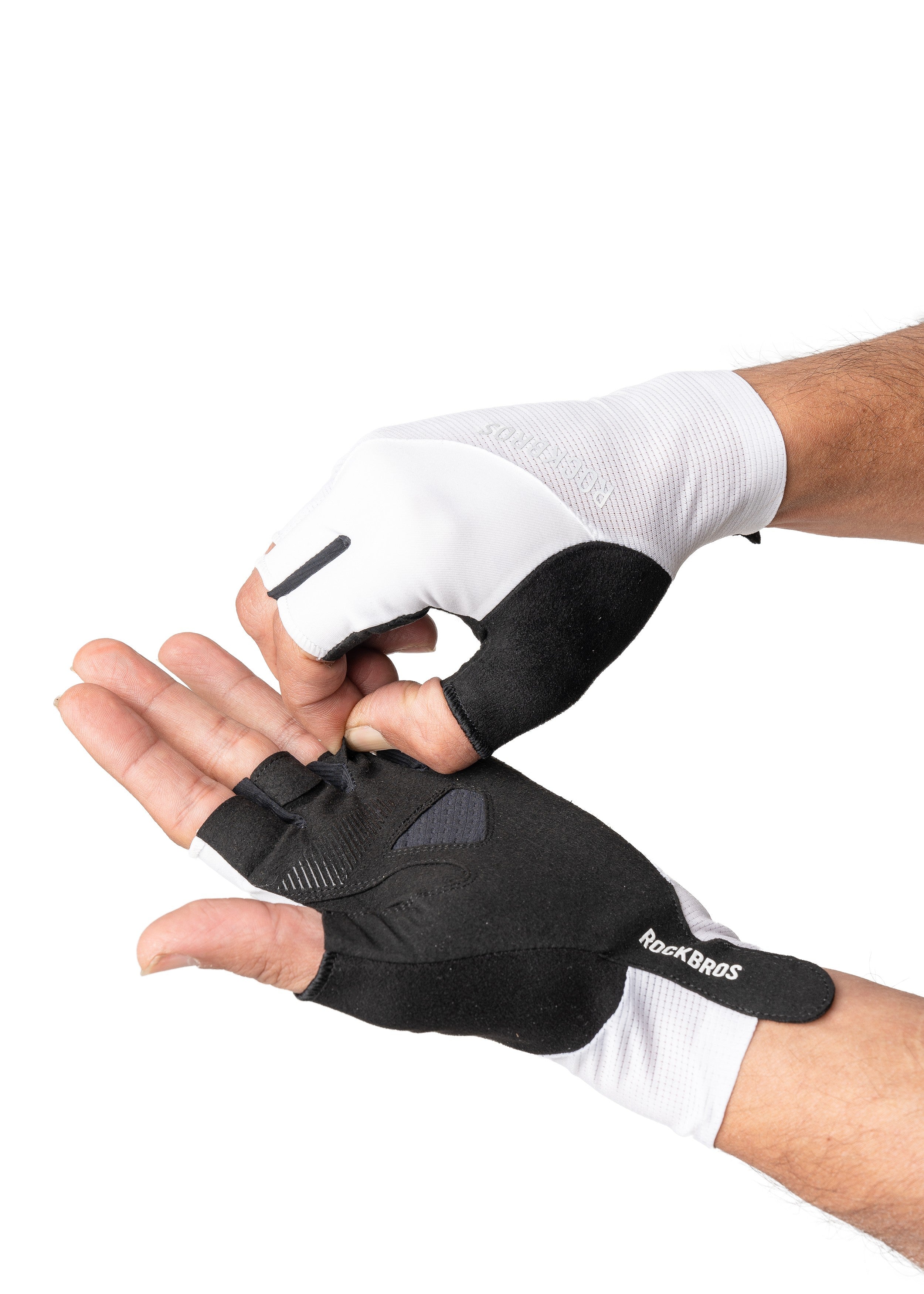 ROCKRBOS Road-to-Sky Cycling Fingerless Gloves #Color_White