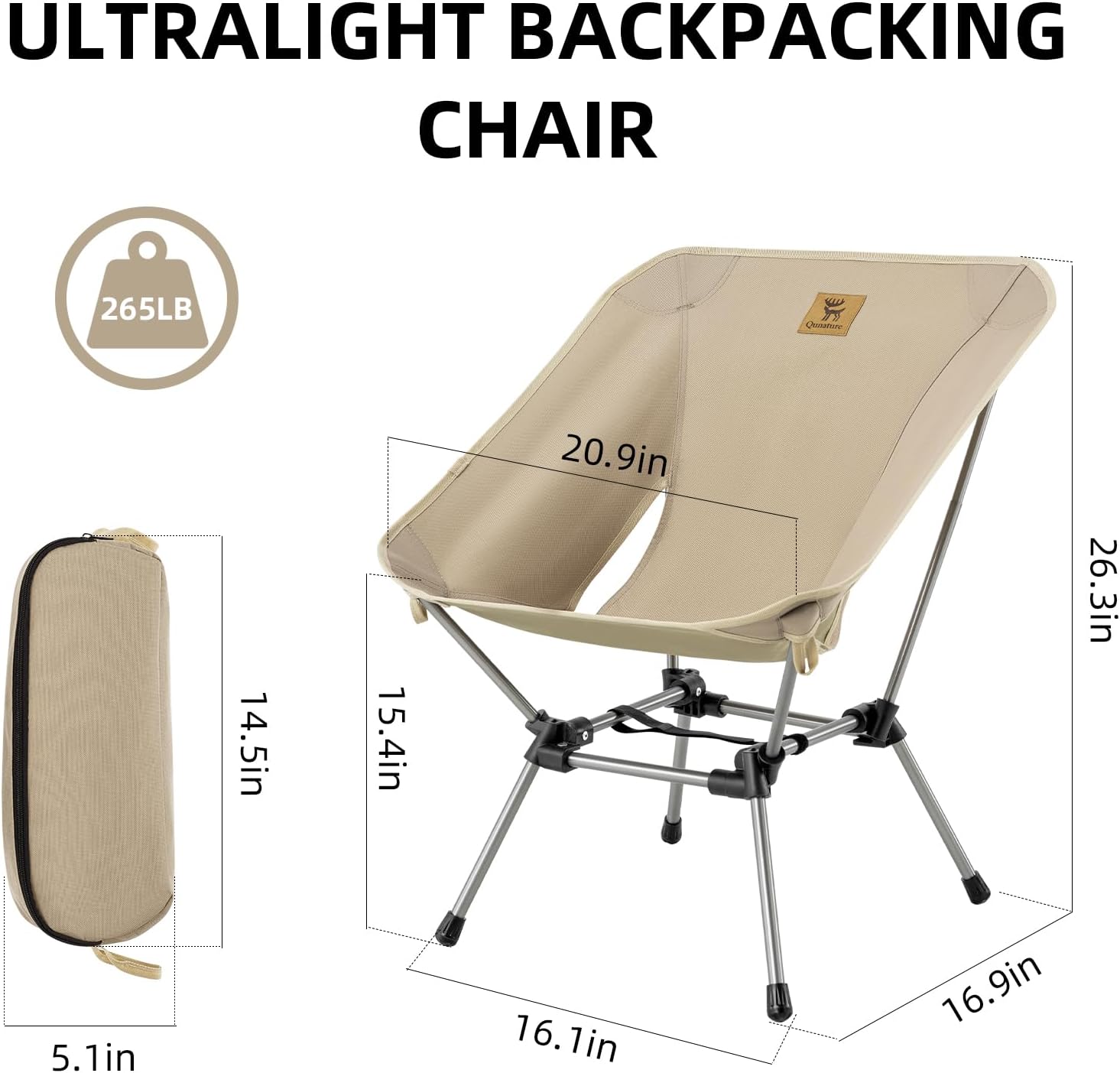 Qunature Ultra Lightweight Folding Camp Chair with Storage Bag Supports 260 lbs