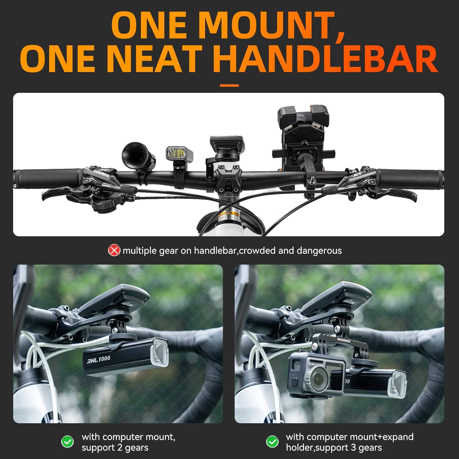 ROCKBROS Out Front Bike Mount Cycling Computer Mount Bike Handlebar 1.25''/ 31.8mm - ROCKBROS