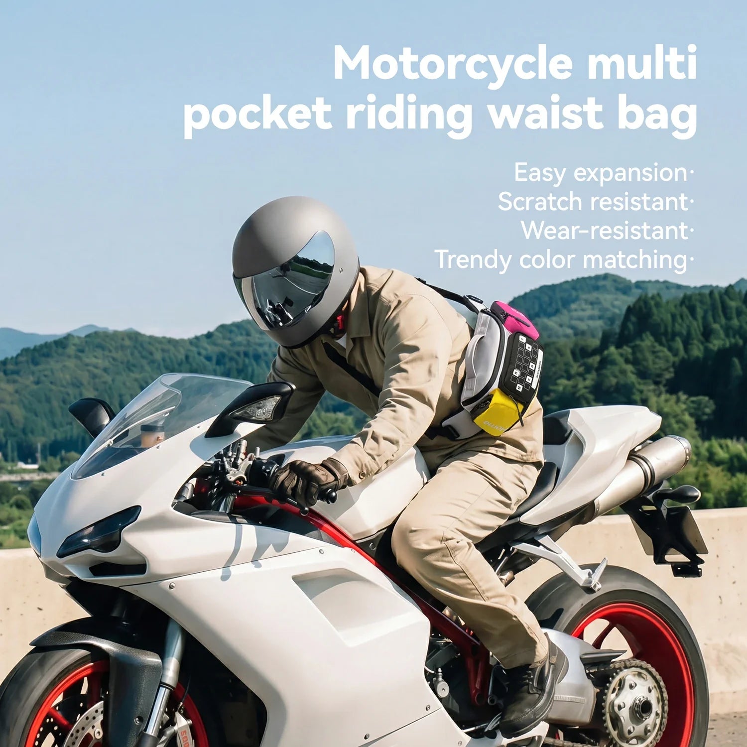 3.2L Expandable Motorcycle Waist Bag with Magnetic Buckle