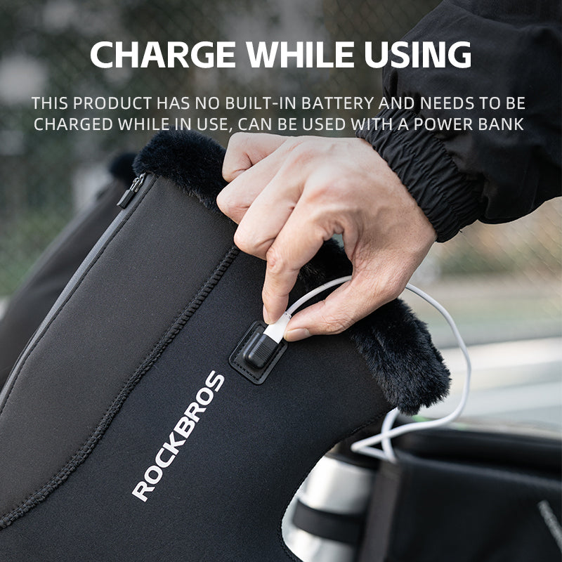 ROCKBROS USB Charging Heated Winter Handlebar Mittens for Winter Cycling