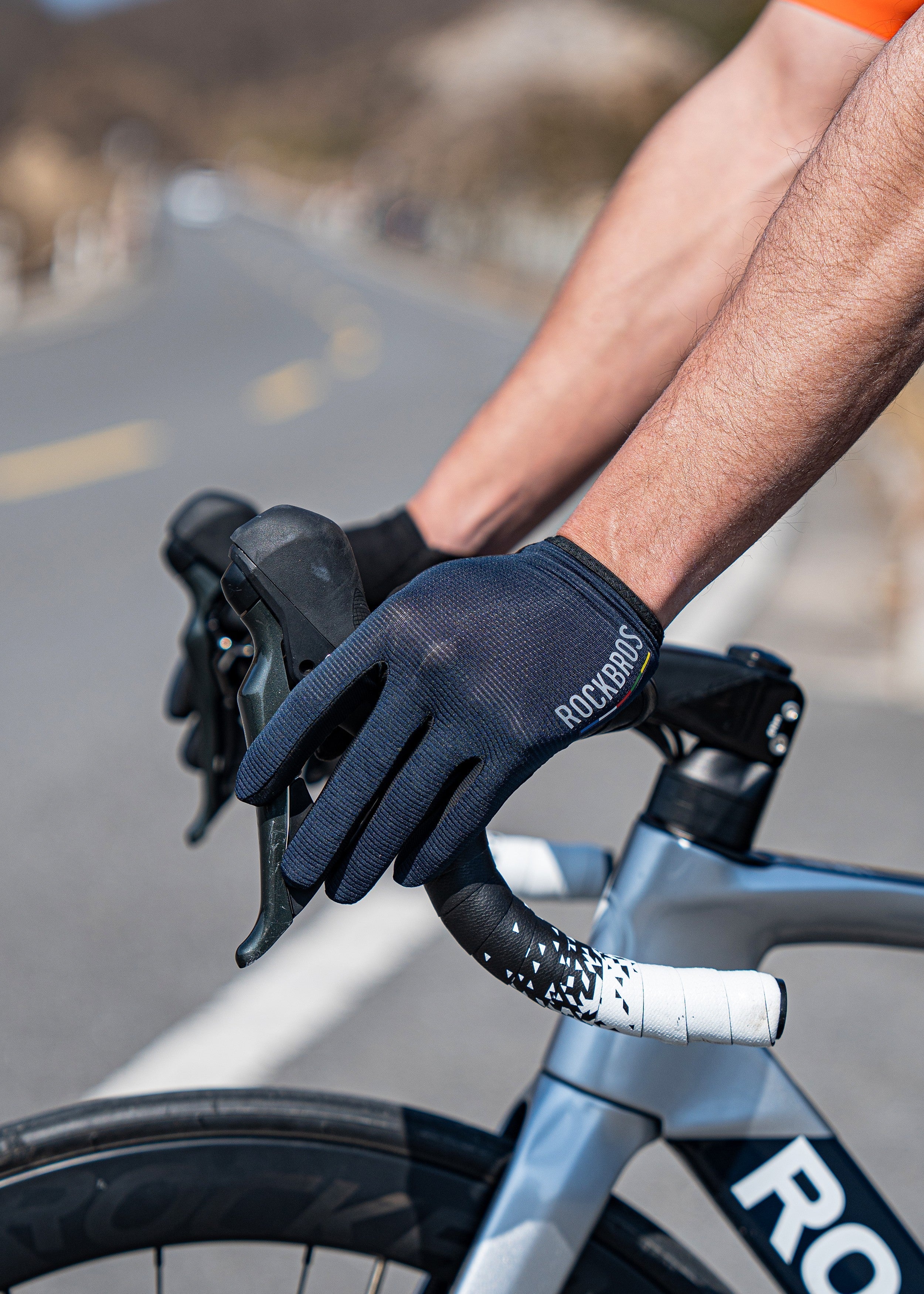 ROCKBROS Road-to-Sky Fine Sheepskin Full Finger Gloves #Color_Navy Blue