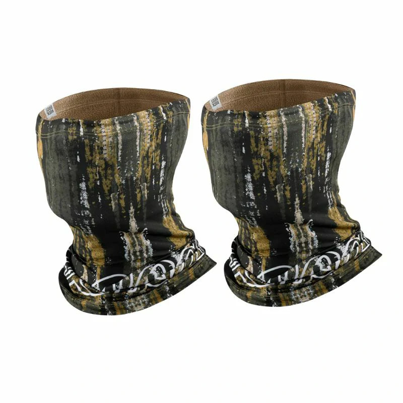 Two patterned neck gaiters on a white background #Color_Brown Color2_Brown2