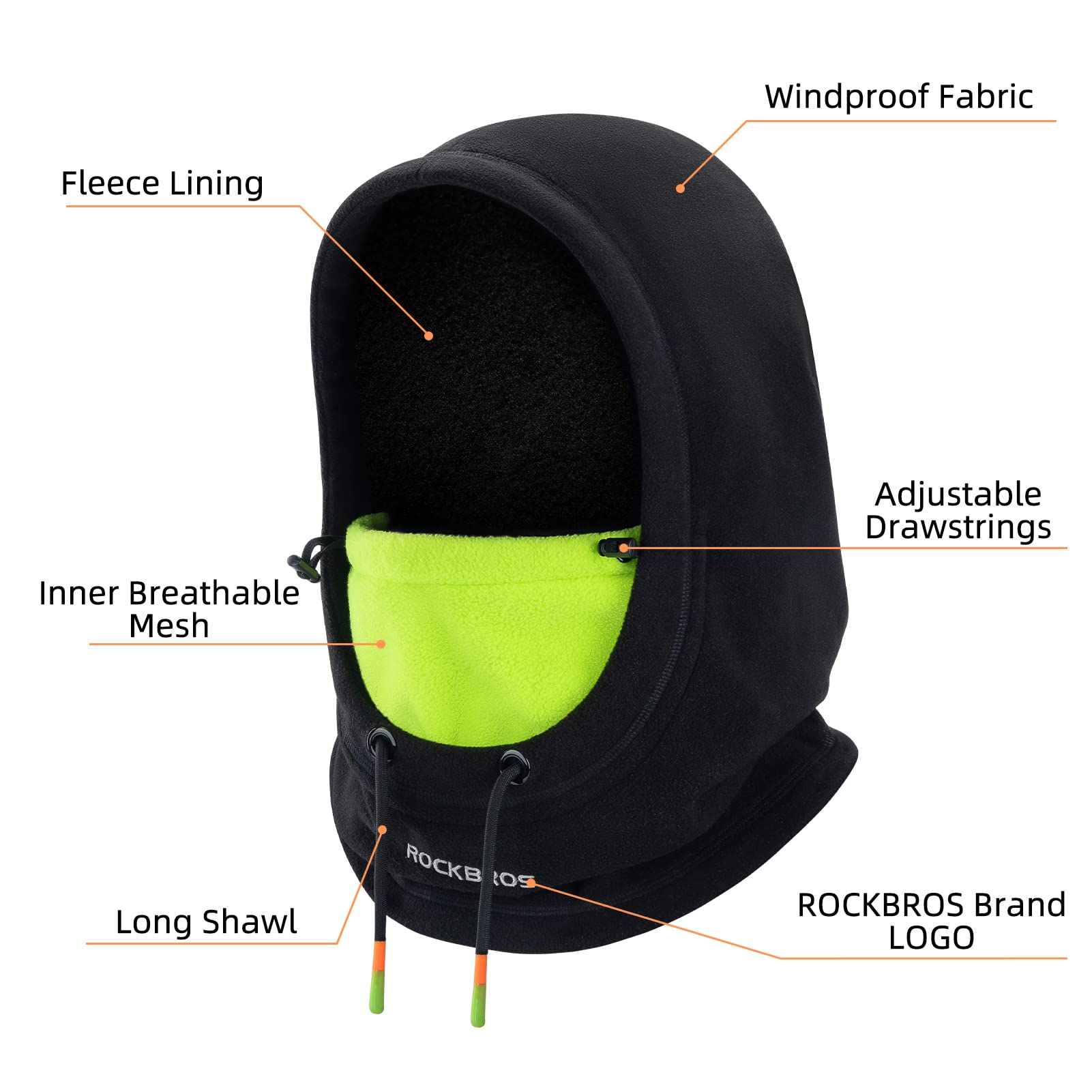 ROCKBROS Wind Resistant Ski Mask Balaclava Winter Fleece Hood Warm Face Cover Hat Scarf