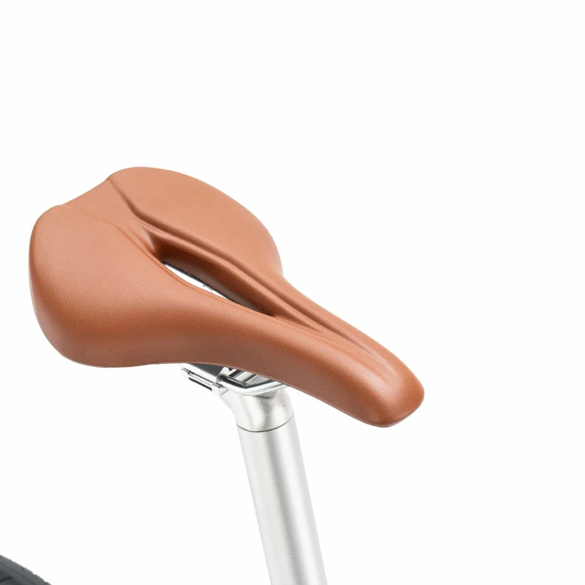 Brown bicycle saddle on a white background