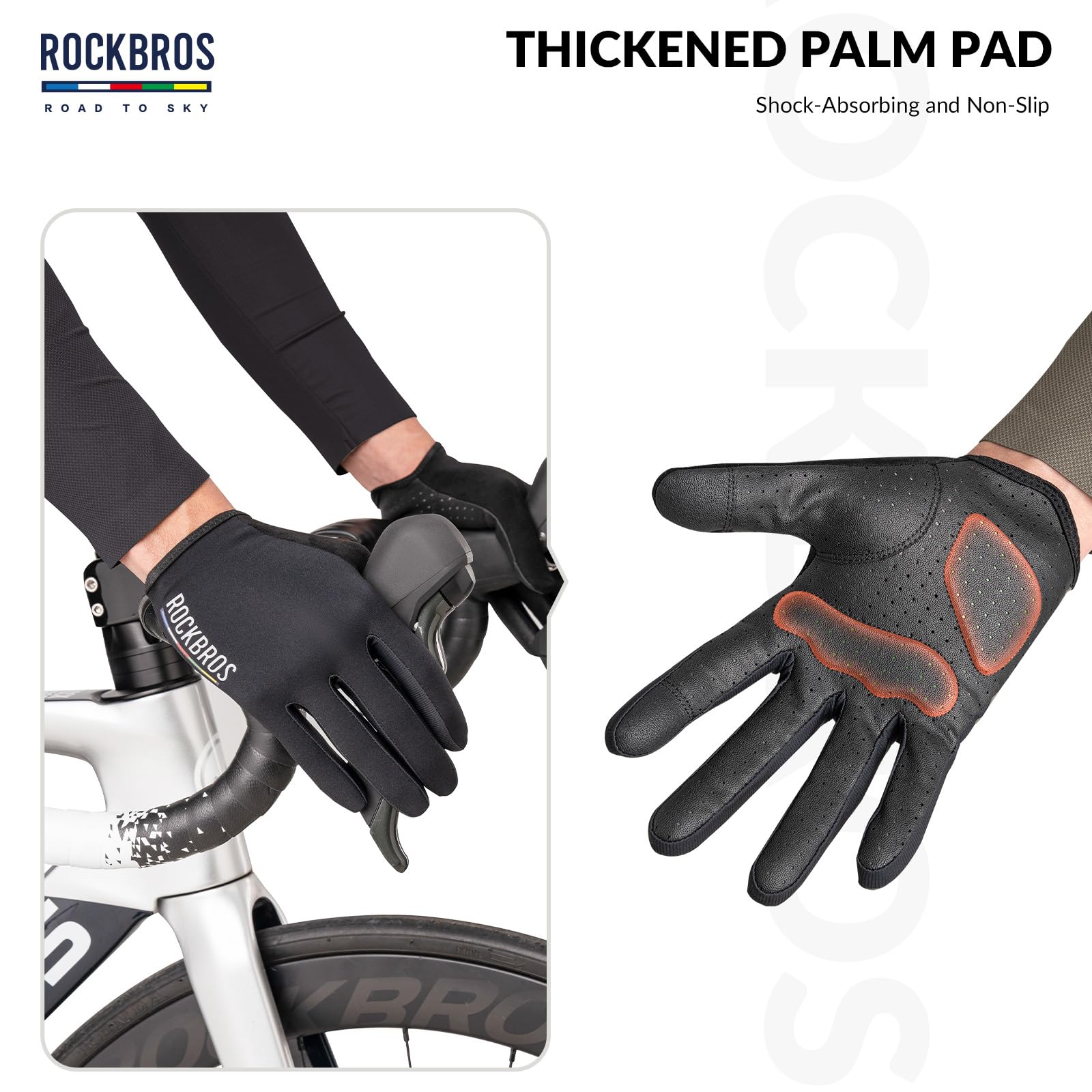 ROCKBROS Road-to-Sky Spring Summer Cycling Gloves Full Finger Touch Screen #Color_Navy Blue