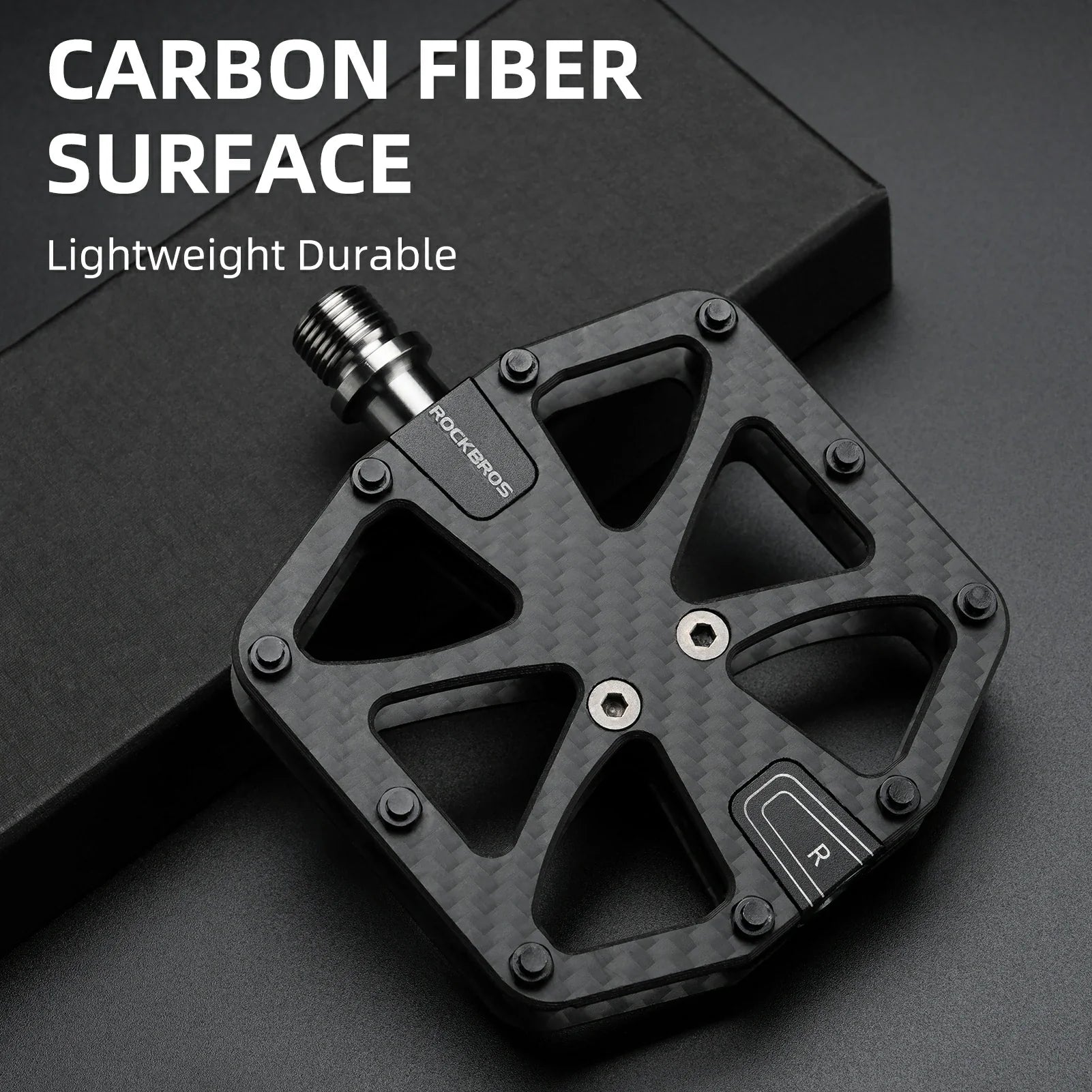 ROCKBROS-carbon-fiber-bike-pedals-lightweight-3-bearing,-non-slip-9/16"-wide-flat