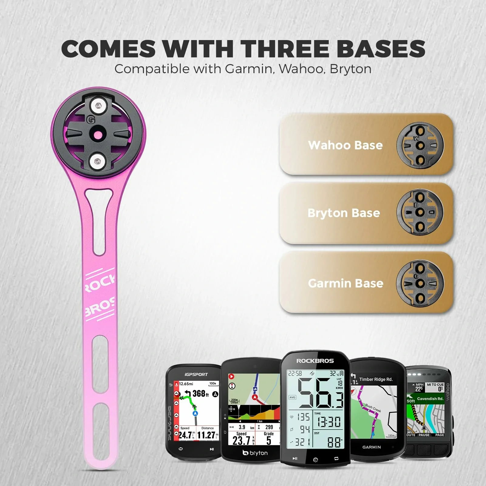ROCKBROS Bike Aluminum Computer Mount compatible with Garmin, Wahoo, Bryton, and GoPro - ROCKBROs#color_Pink