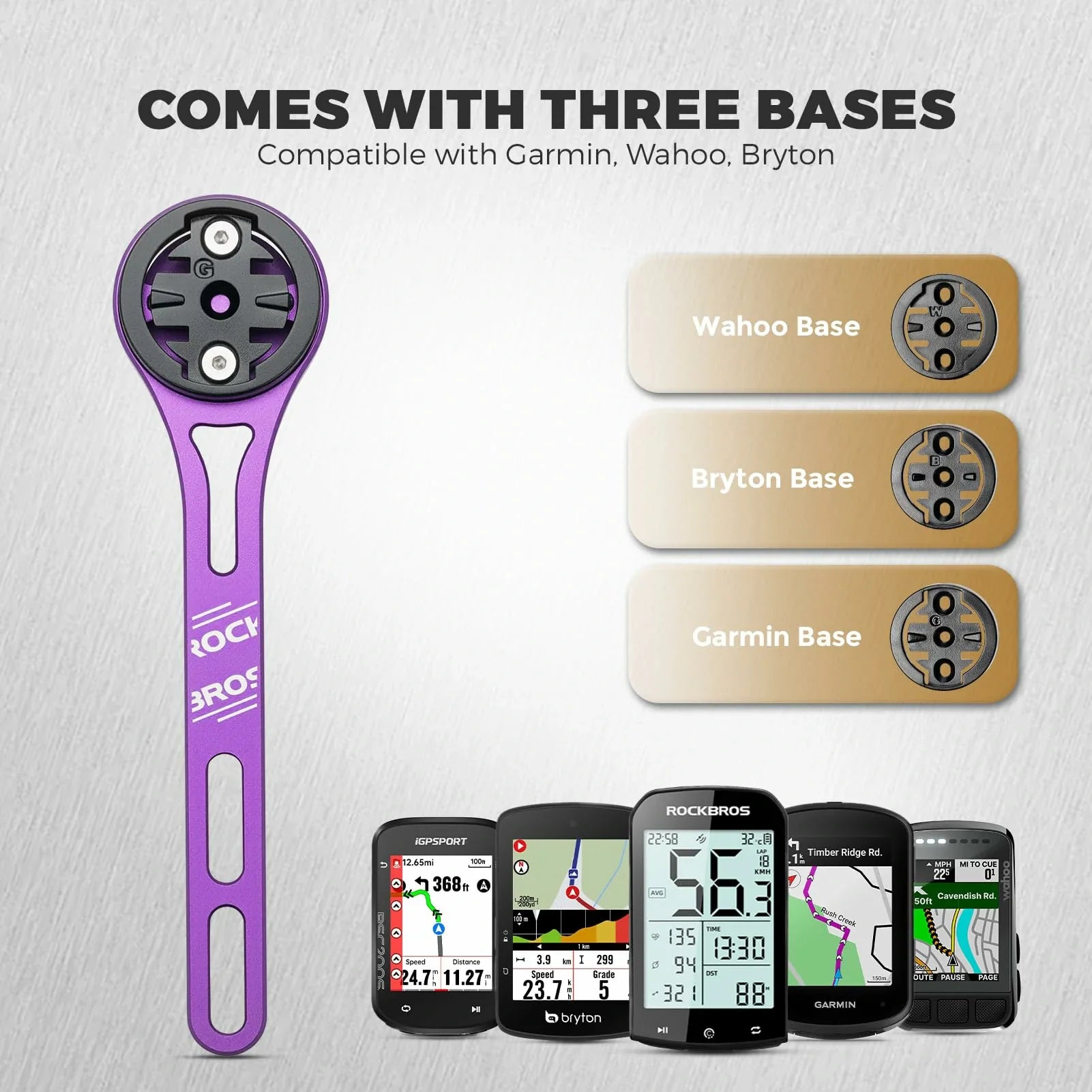 ROCKBROS Bike Aluminum Computer Mount compatible with Garmin, Wahoo, Bryton, and GoPro - ROCKBROS#color_Purple