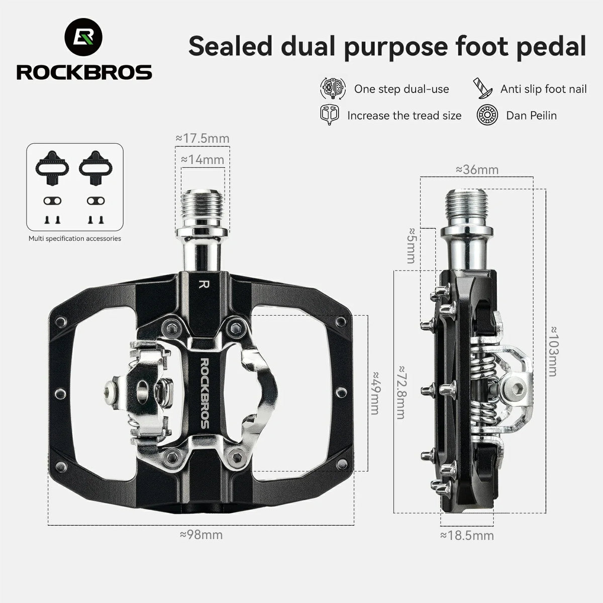 Dual-function pedal design for flat or cleated riding