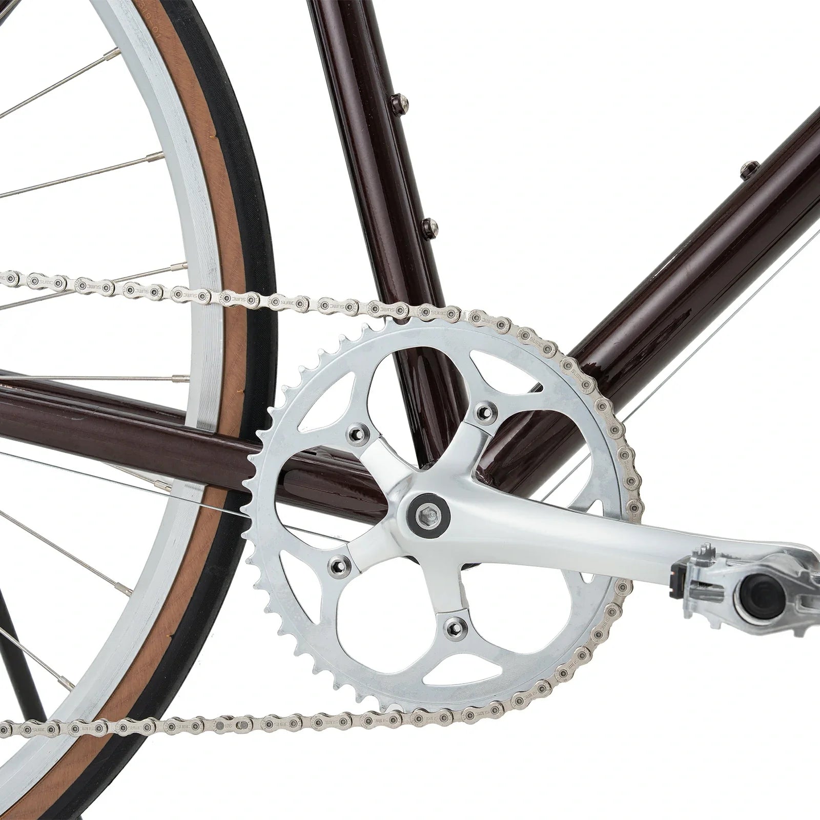 Drivetrain of ATS Classic 700C Road Bike in brown #color_Brown