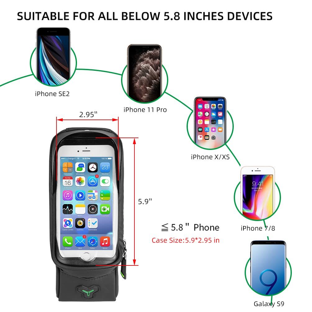 Waterproof Bike Phone Front Frame Bag under 5.8"/ 6.5"