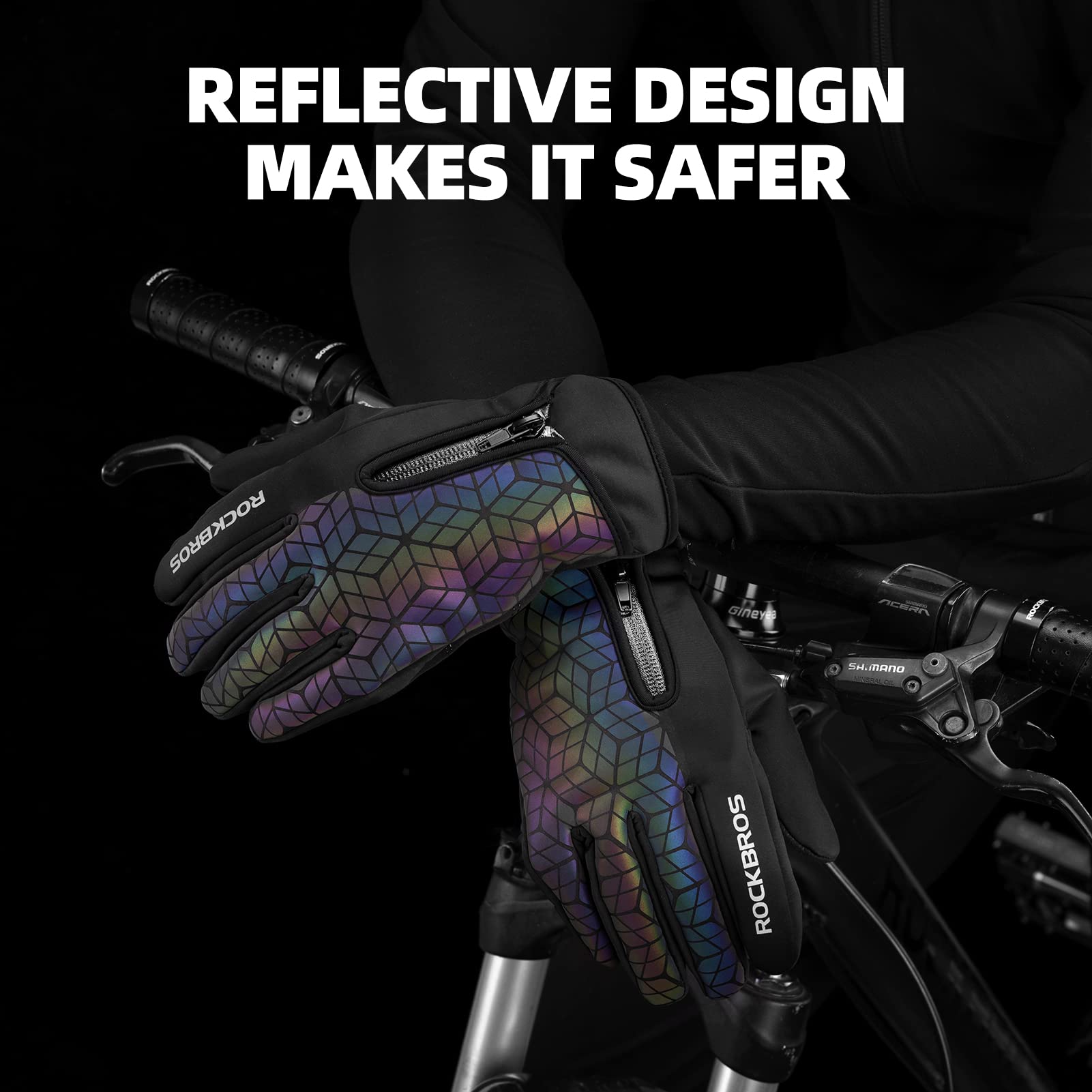 ROCKBROS Winter Cycling Gloves for Men & Women, Fleece Full Finger, Touch Screen Bike Gloves