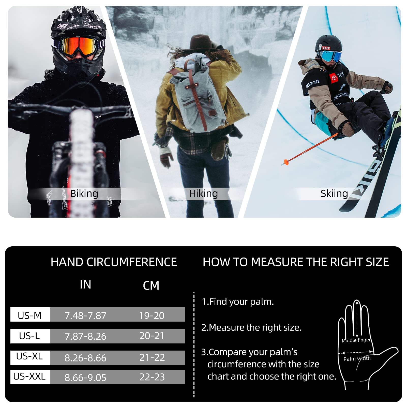 ROCKBROS Winter Cycling Gloves for Men & Women, Fleece Full Finger, Touch Screen Bike Gloves