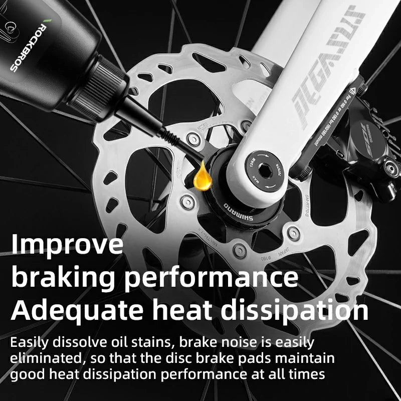 Bicycle disc brake system with a tool and text about improving braking performance.
