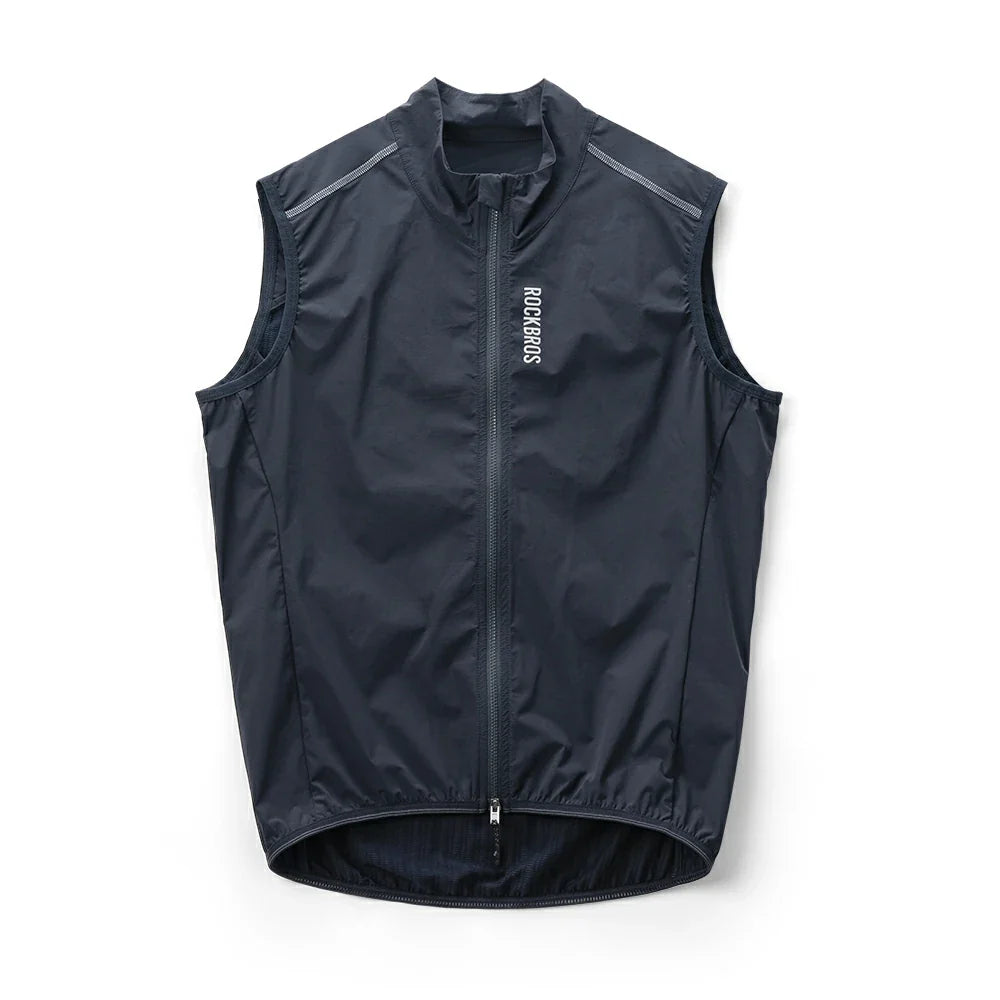 Lightweight windproof ROCKBROS sleeveless cycling vest with breathable mesh back for spring summer bike riding #color_Dark blue