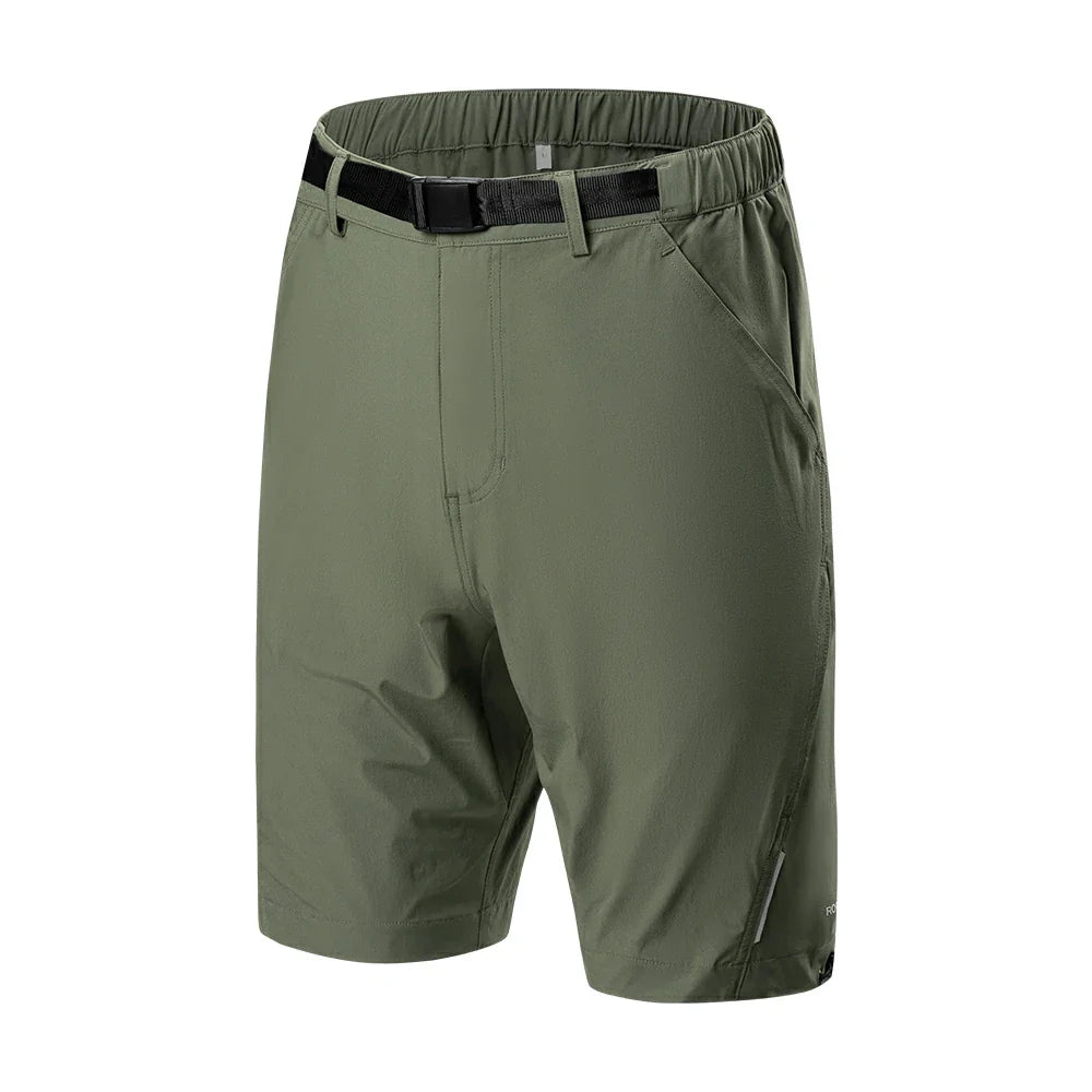 Green shorts with a black belt on a white background