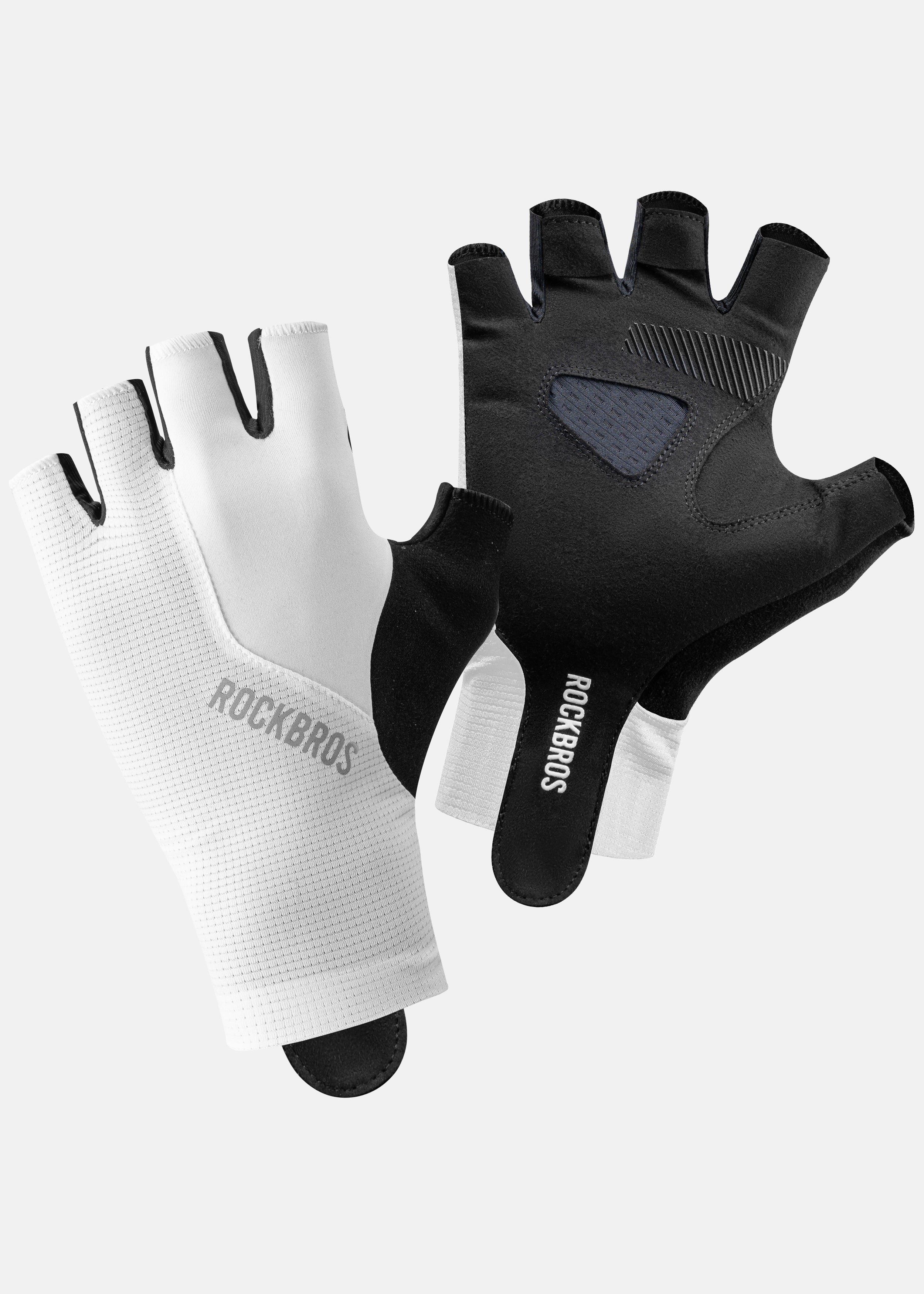 ROCKRBOS Road-to-Sky Cycling Fingerless Gloves #Color_White