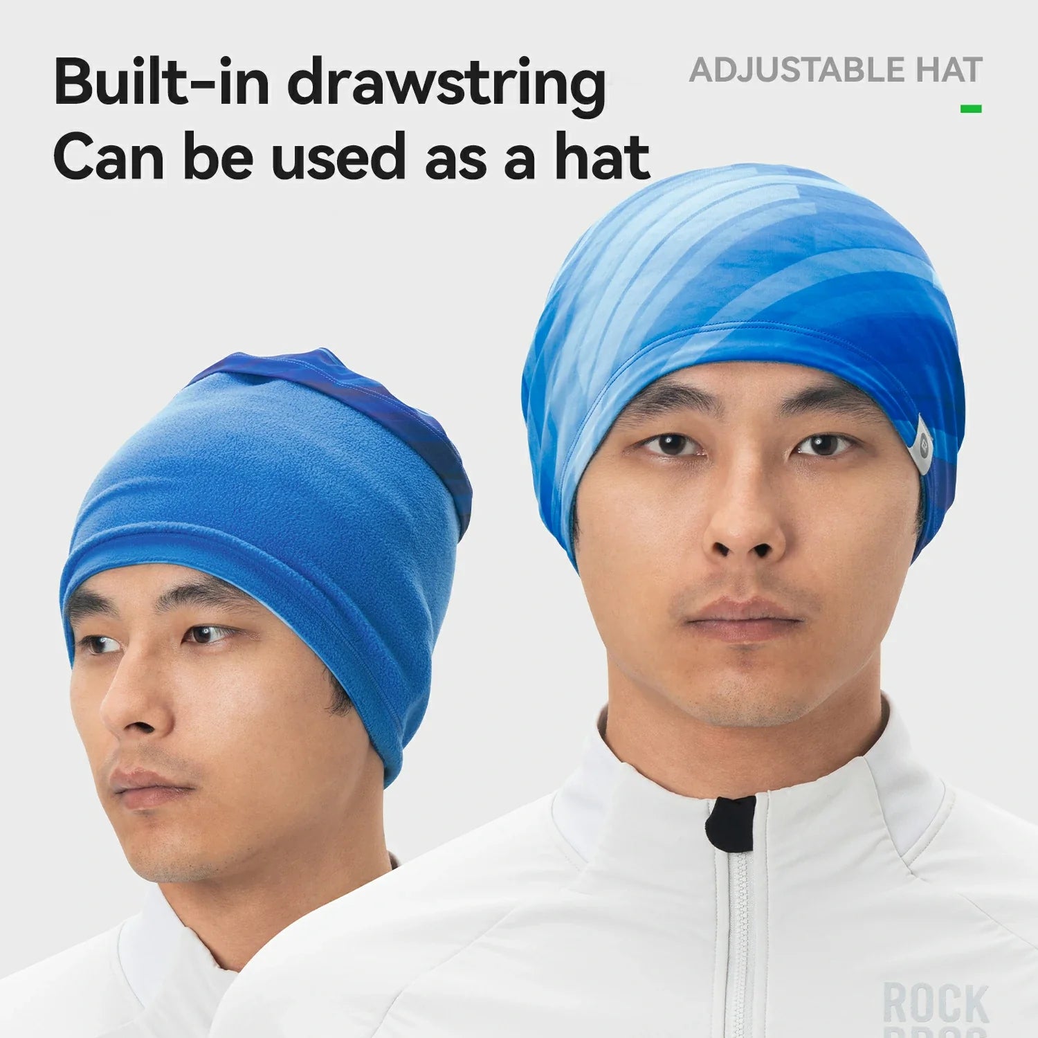 Blue head wrap with drawstring feature on a white background #Color_Blue