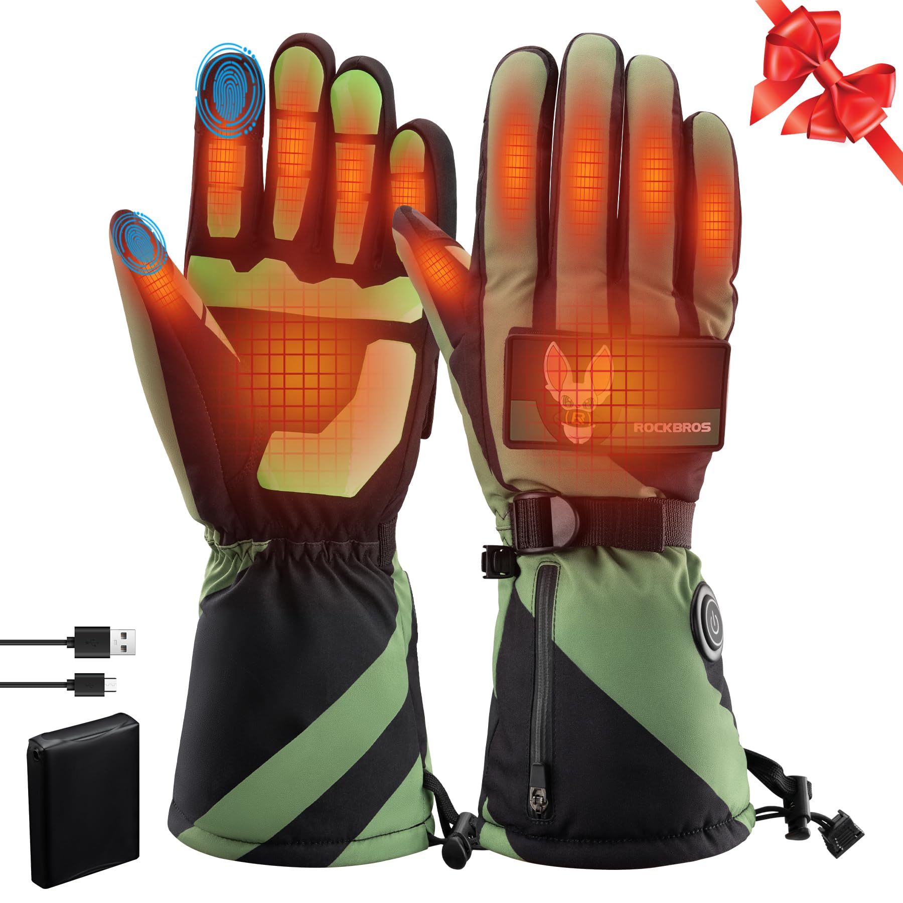 ROCKBROS Heated Gloves, Rechargeable Winter Touchscreen Hand Warmers