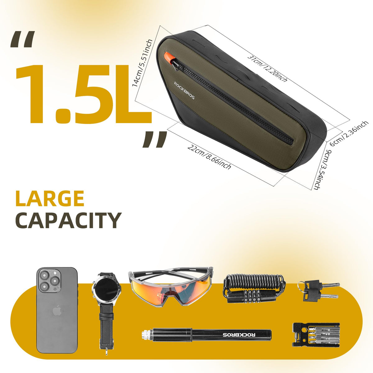 Side view of the slim ROCKBROS bicycle frame bag