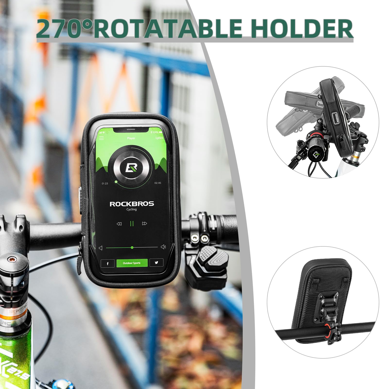 ROCKBROS Bike Phone Mount Bag 270¡ãRotatable Quick Release Bike Phone Holder Handlebar Bag