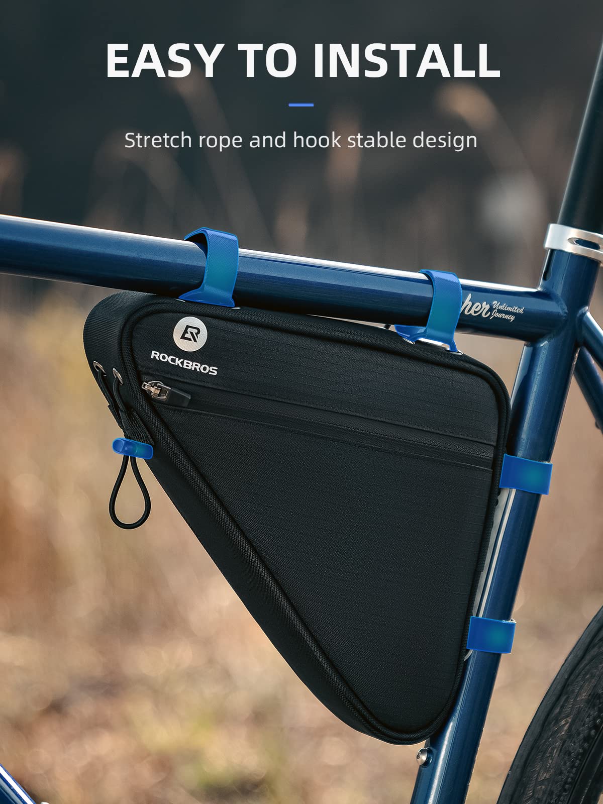 ROCKBROS Reflective Bike Frame Bag with Mesh Side Pockets, 1.5L - ROCKBROS