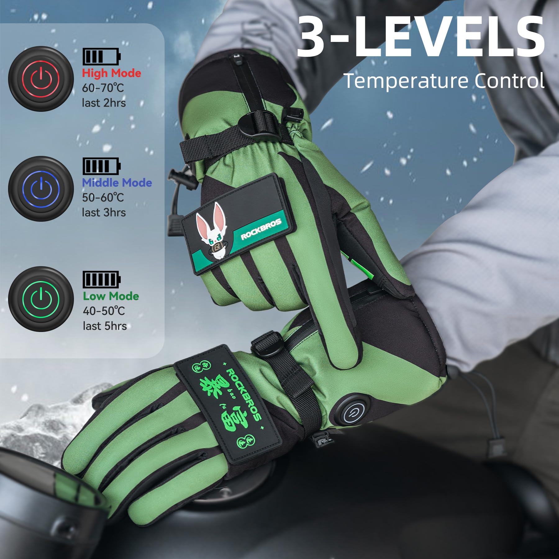 ROCKBROS Heated Gloves, Rechargeable Winter Touchscreen Hand Warmers for Men Women
