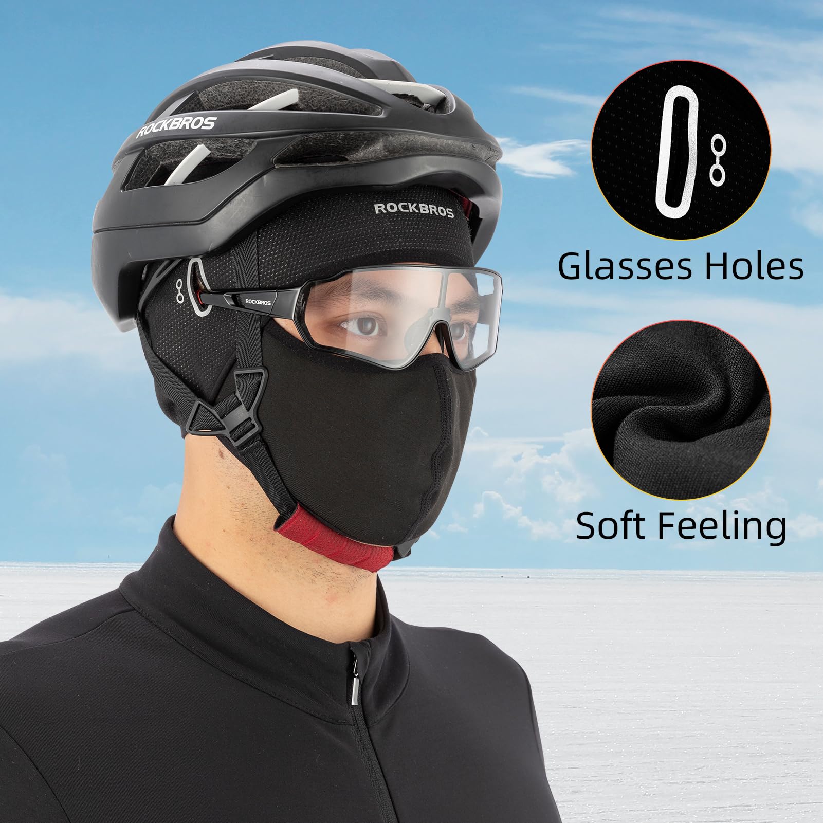 ROCKBROS Skull Cap Helmet Liner, Winter Thermal Cycling Hat with Glasses Holes, Beanie