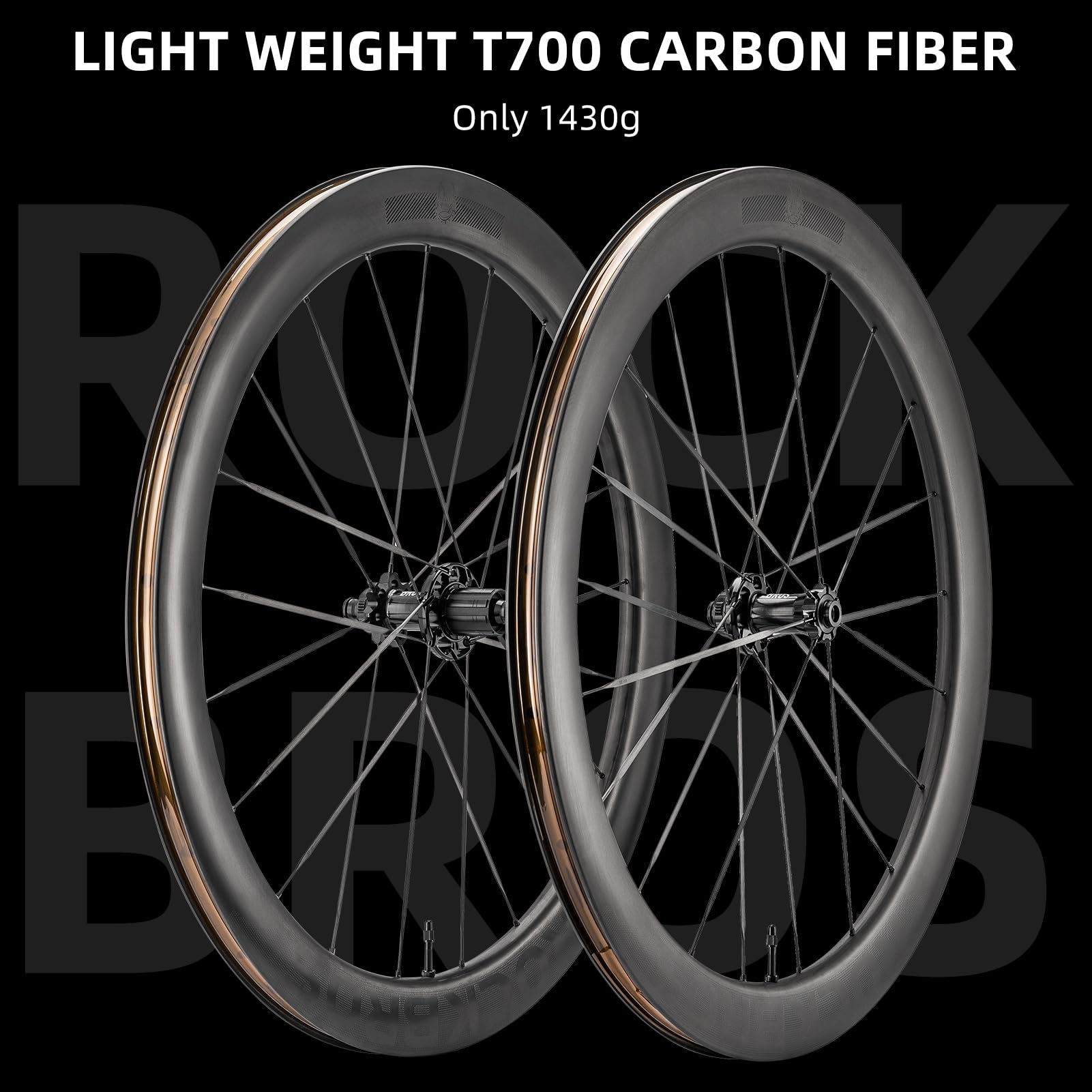 ROCKBROS T700 Carbon Fiber Bike Wheels 700c 55 mm Disc Brake Wheelset
