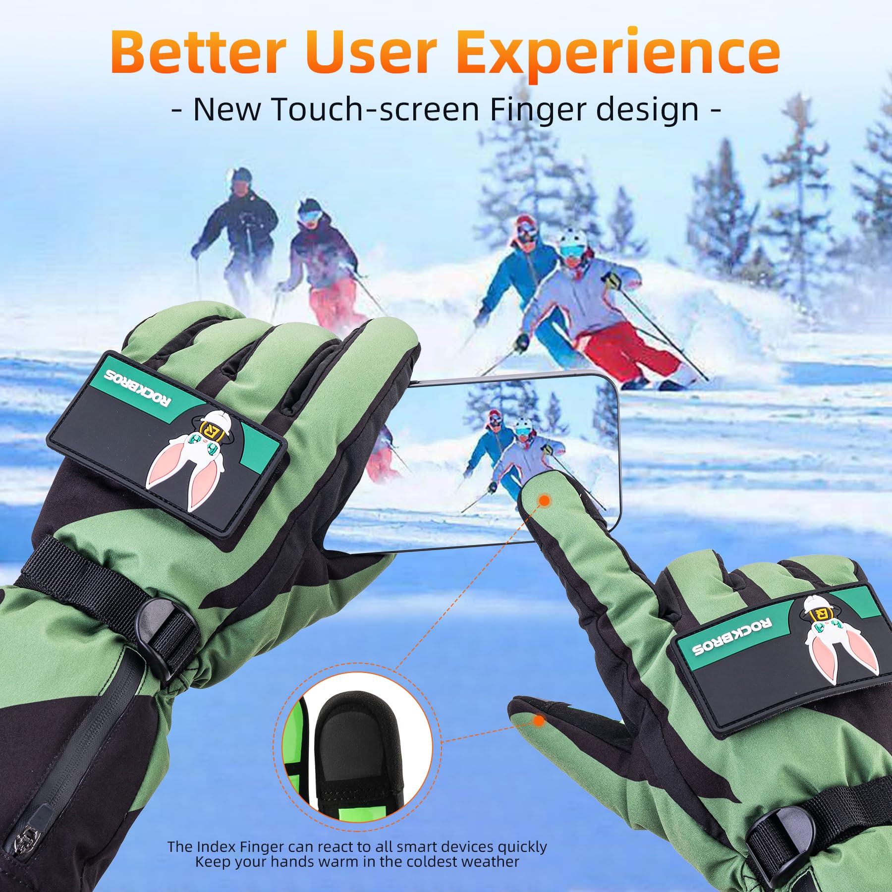 ROCKBROS Heated Gloves, Rechargeable Winter Touchscreen Hand Warmers for Men Women