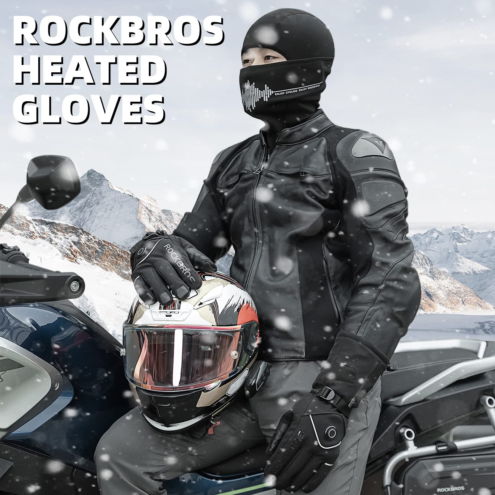 ROCKBROS Heated Gloves, Rechargeable Winter Touchscreen Gloves for Cycling, Skiing, Motorcycling