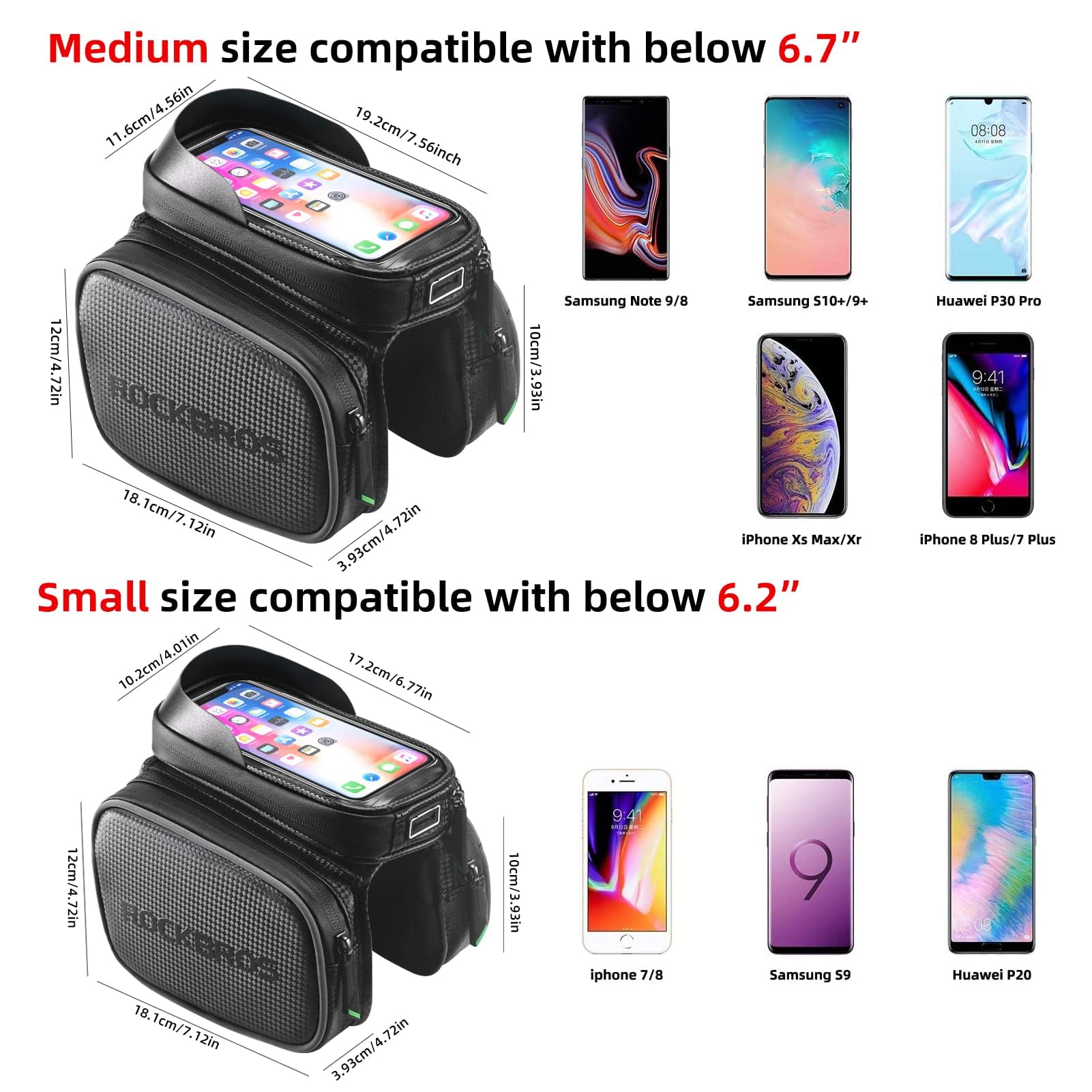 ROCKBROS Waterproof Bike Top Tube Bag - Phone Bag for 6.2 & Under - ROCKBROS