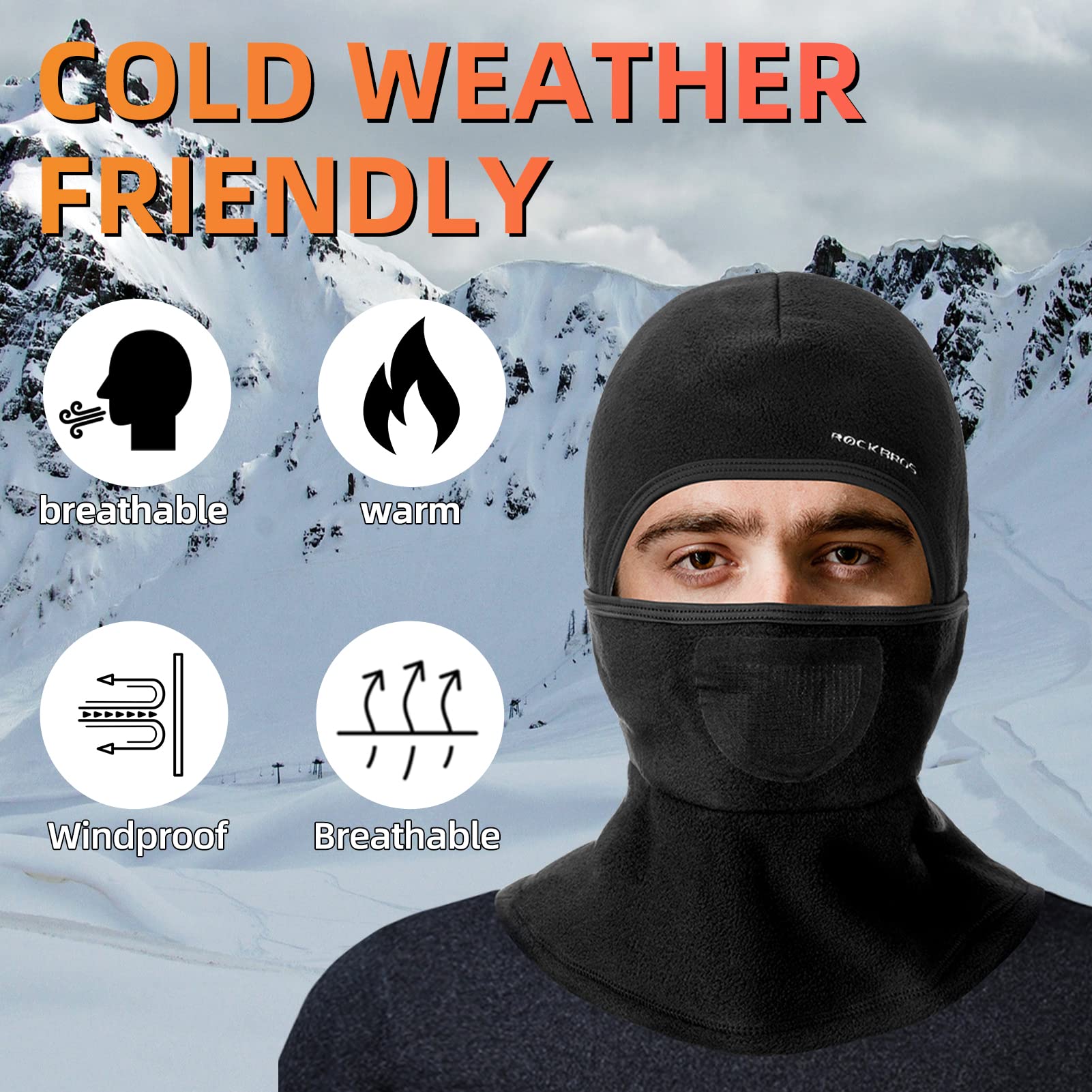 ROCKBROS Ski Mask Balaclava Winter Mask Cold Weather Thermal Masks Cycling