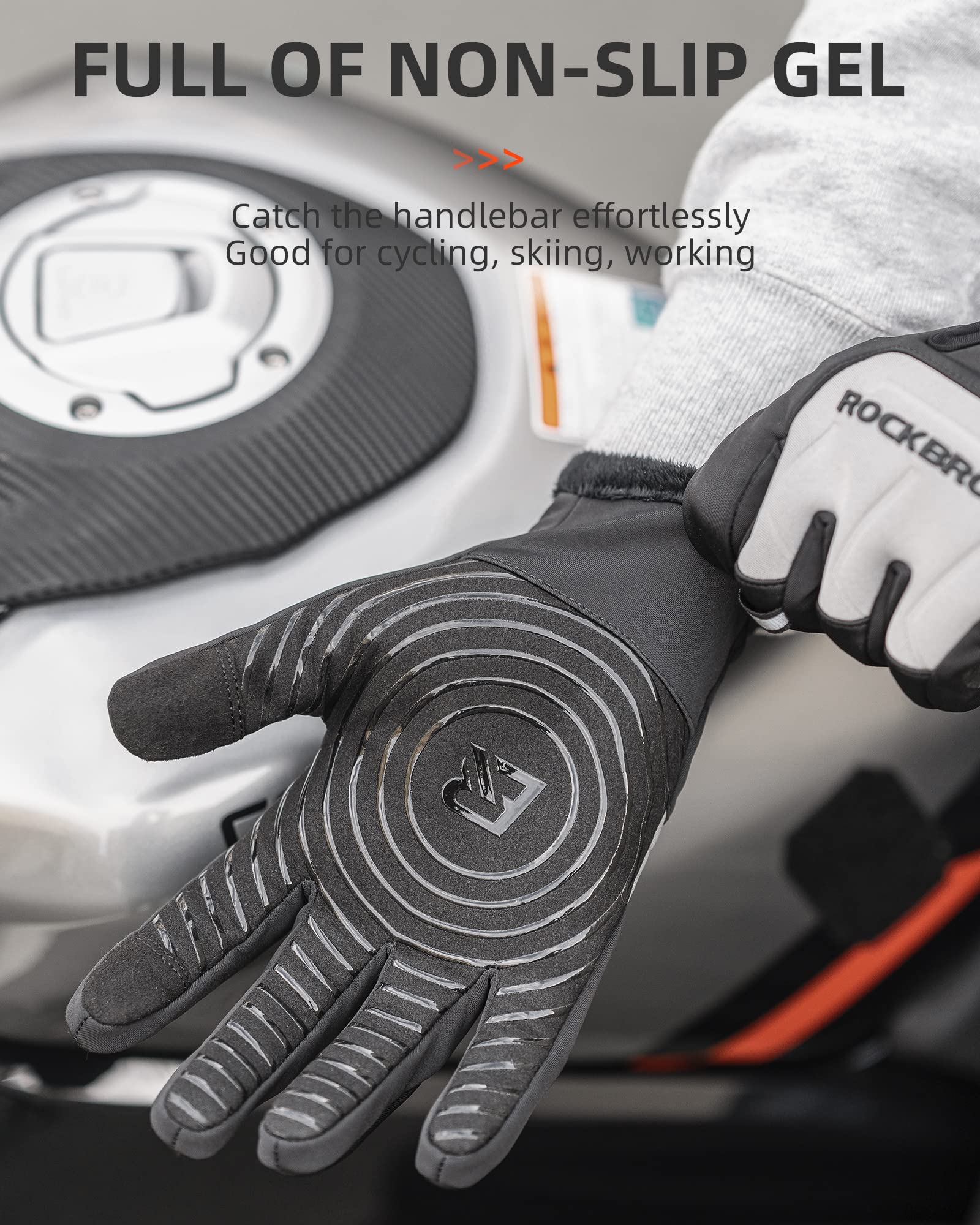 ROCKBROS Winter Cycling Thermal Running Ski Touchscreen Snow Gloves for Outdoor Sports